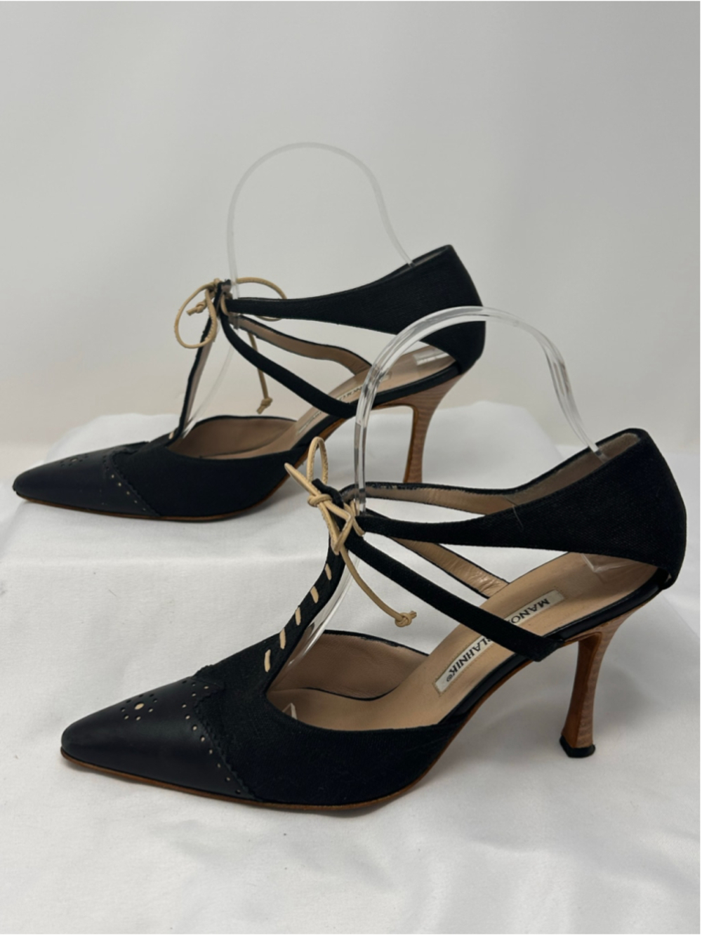 Manolo Blahnik Brouge Colorblock Lace-Up Heels Size 37.5